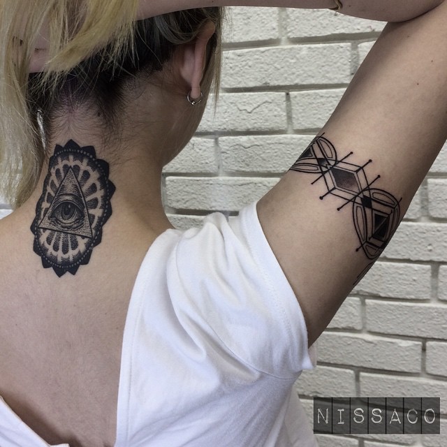 Neck And Arm Blackwork Tattoo Best Tattoo Ideas Gallery