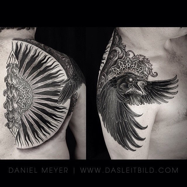 Raven Spine tattoo on Shoulder