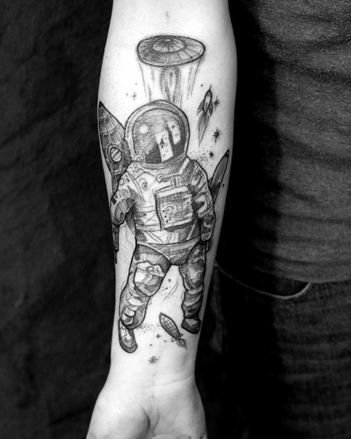 sketchy tattoo astronaut