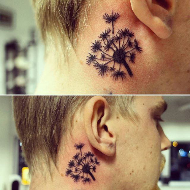 Dandelion Tattoo Behind Ear