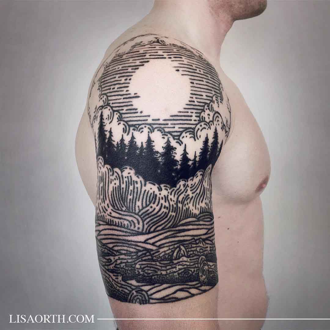 Etching Tattoo Landscape by lisaorth