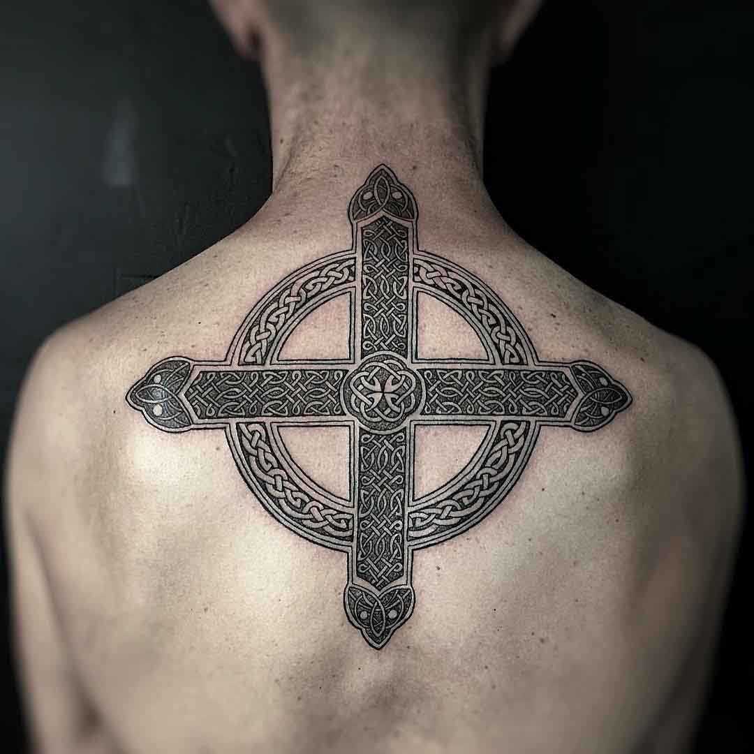 Celtic Cross Tattoo Back by blinktattoo_