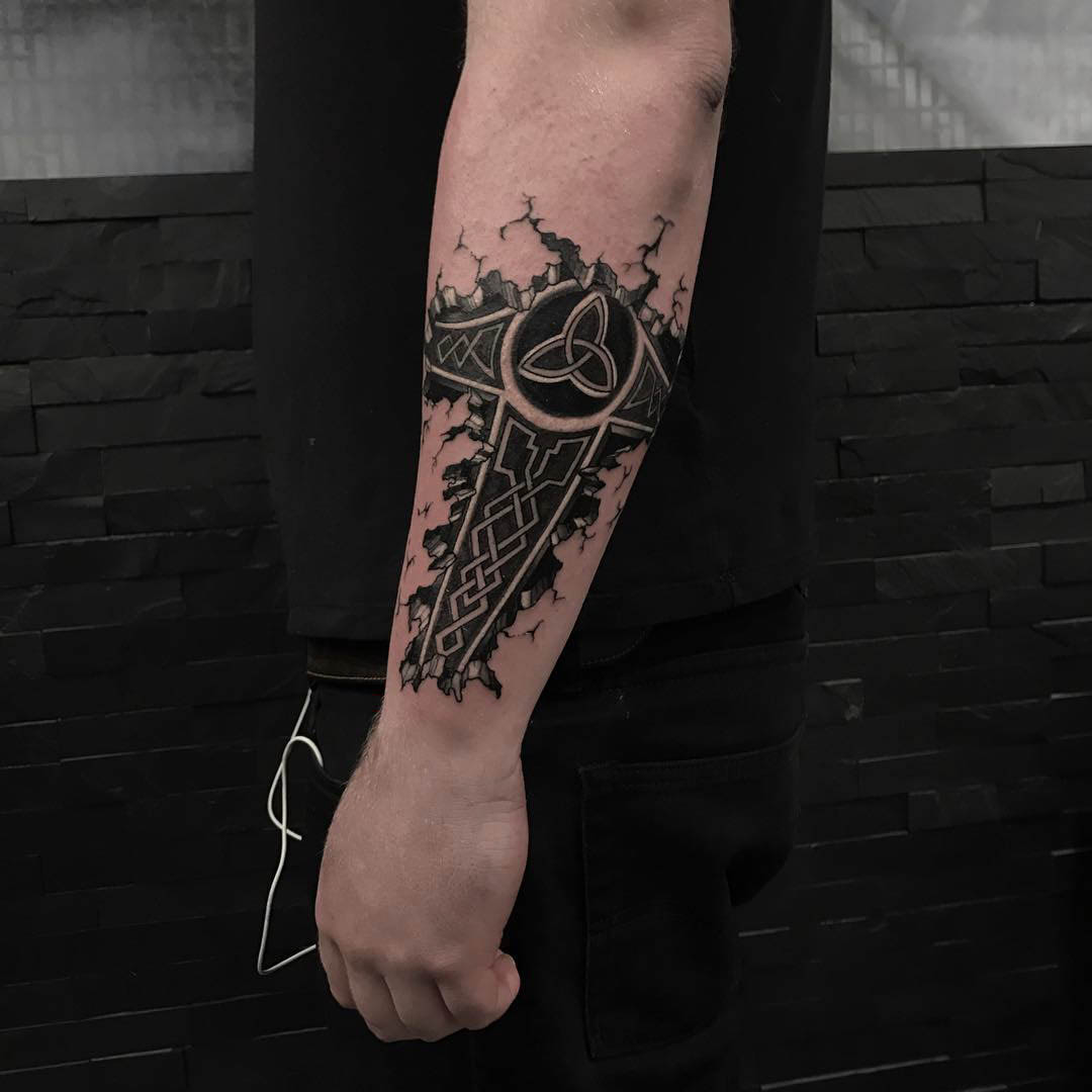 hummer triquerta sign celtic tattoo on forearm