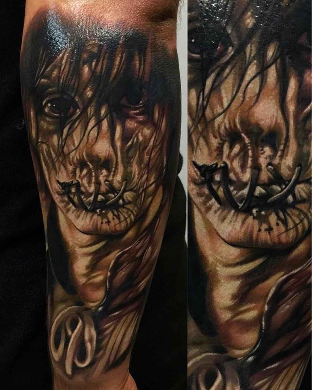 sawed mouth tattoo horror