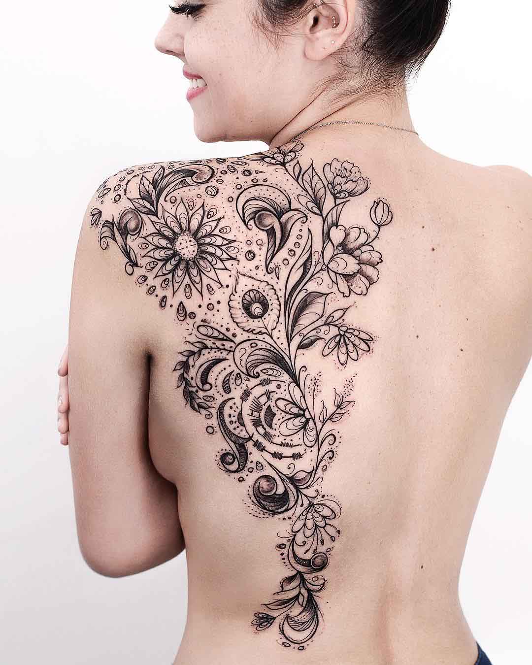 floral tattoo for girls on back