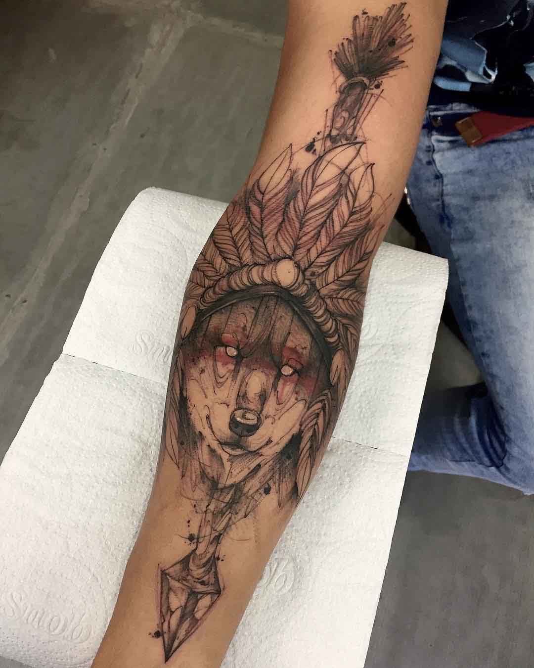 arm tattoo wolf native american