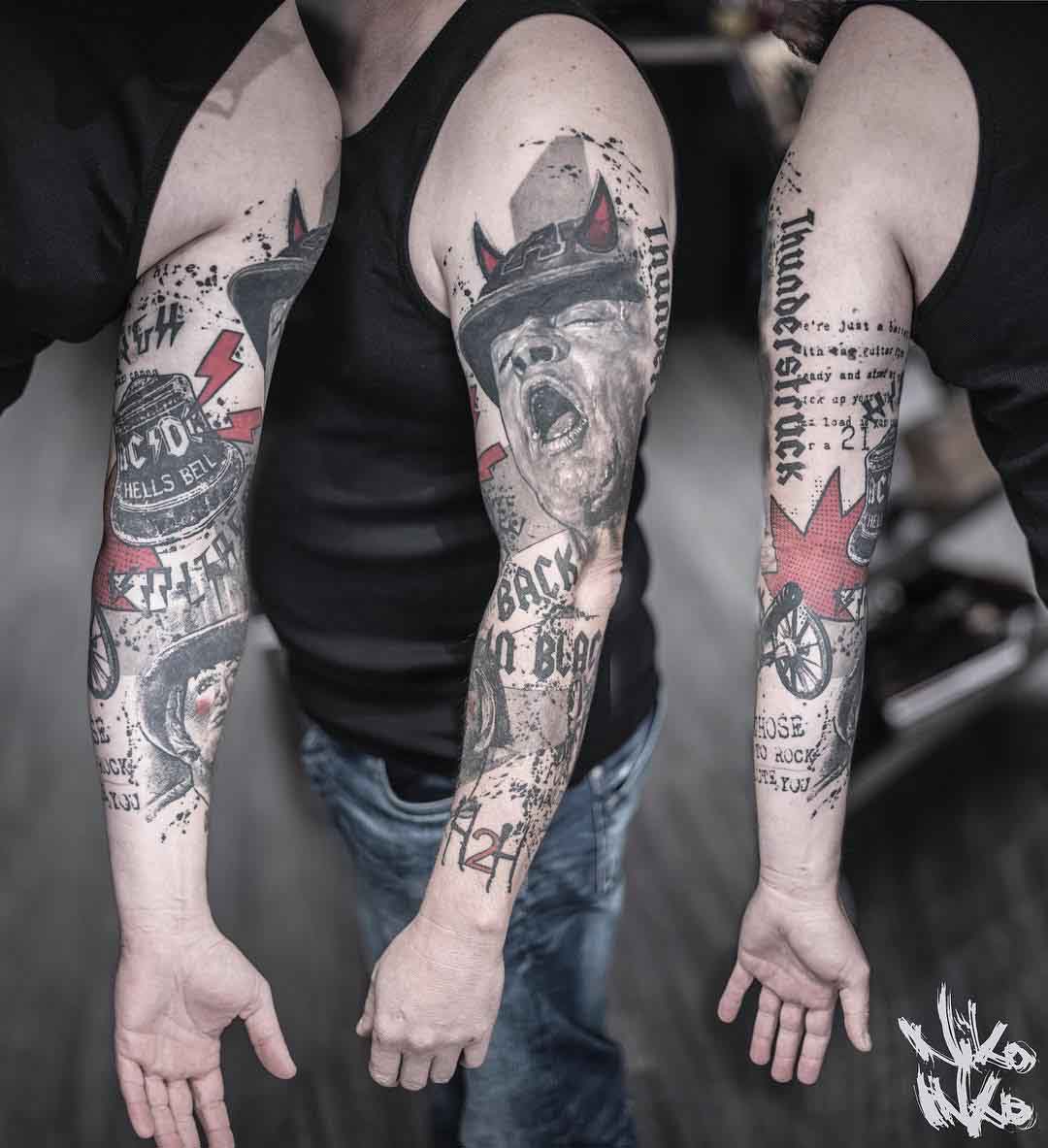 tattoo sleeve trash polka ACDC