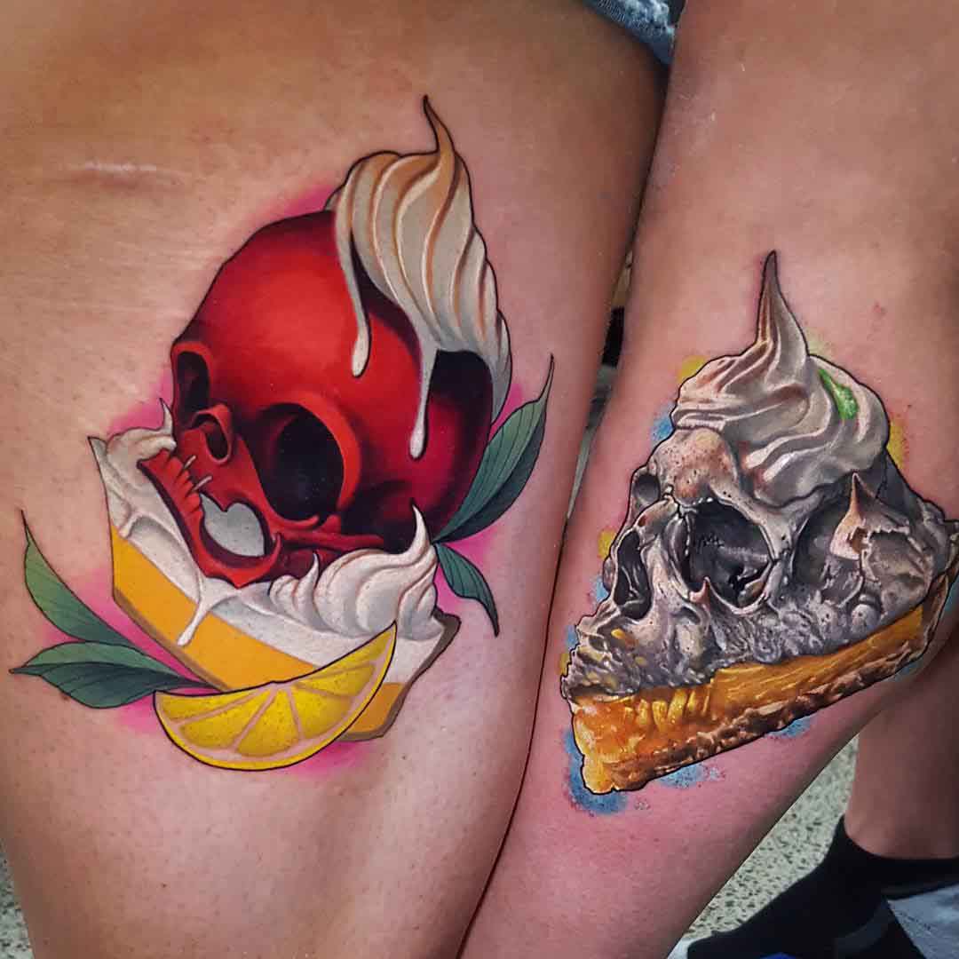 cute skull pie couple tattoos