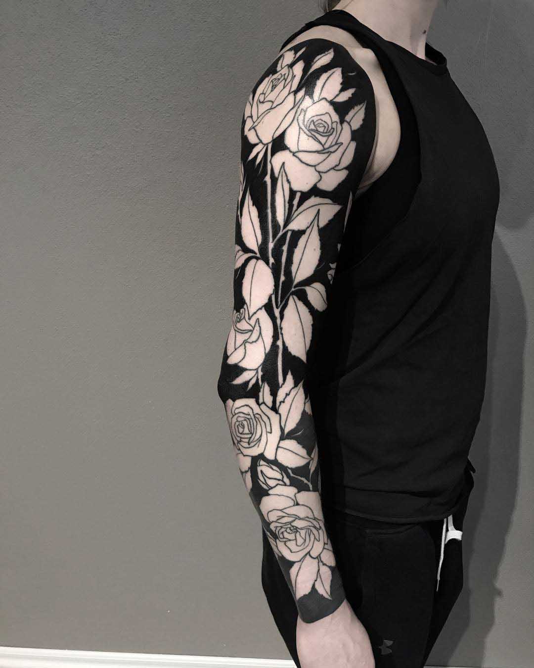 tattoo sleeve blackwork style and roses