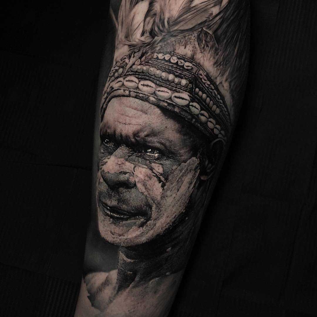 grey realistic indian tattoo