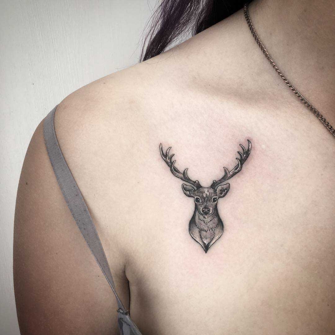 deer tattoo on collar bone