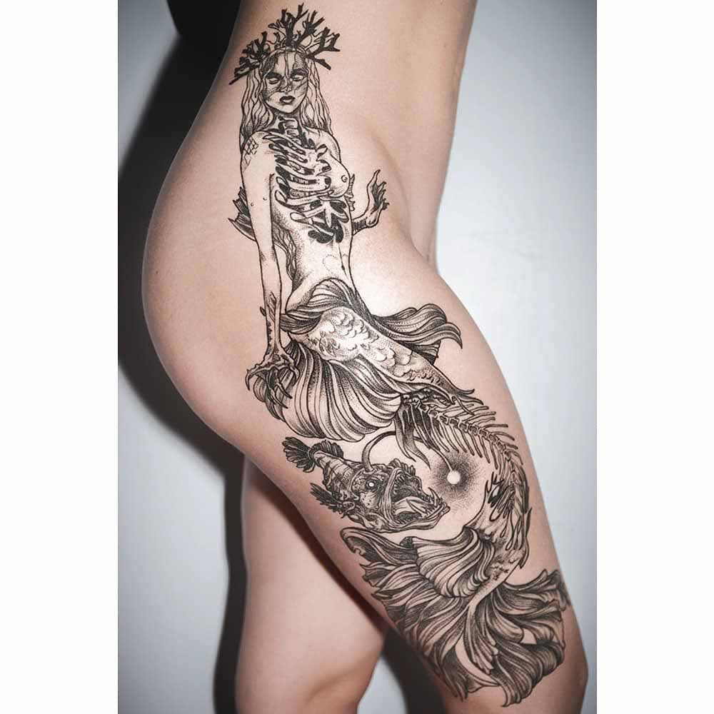 hip tattoo mermaid zombie skeleton