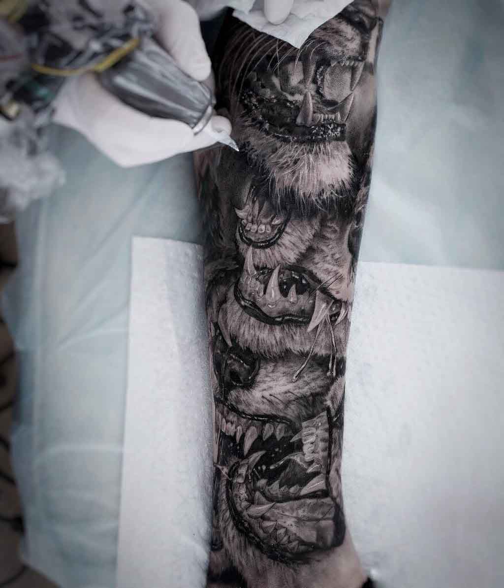 tattoo sleeve lion jaws