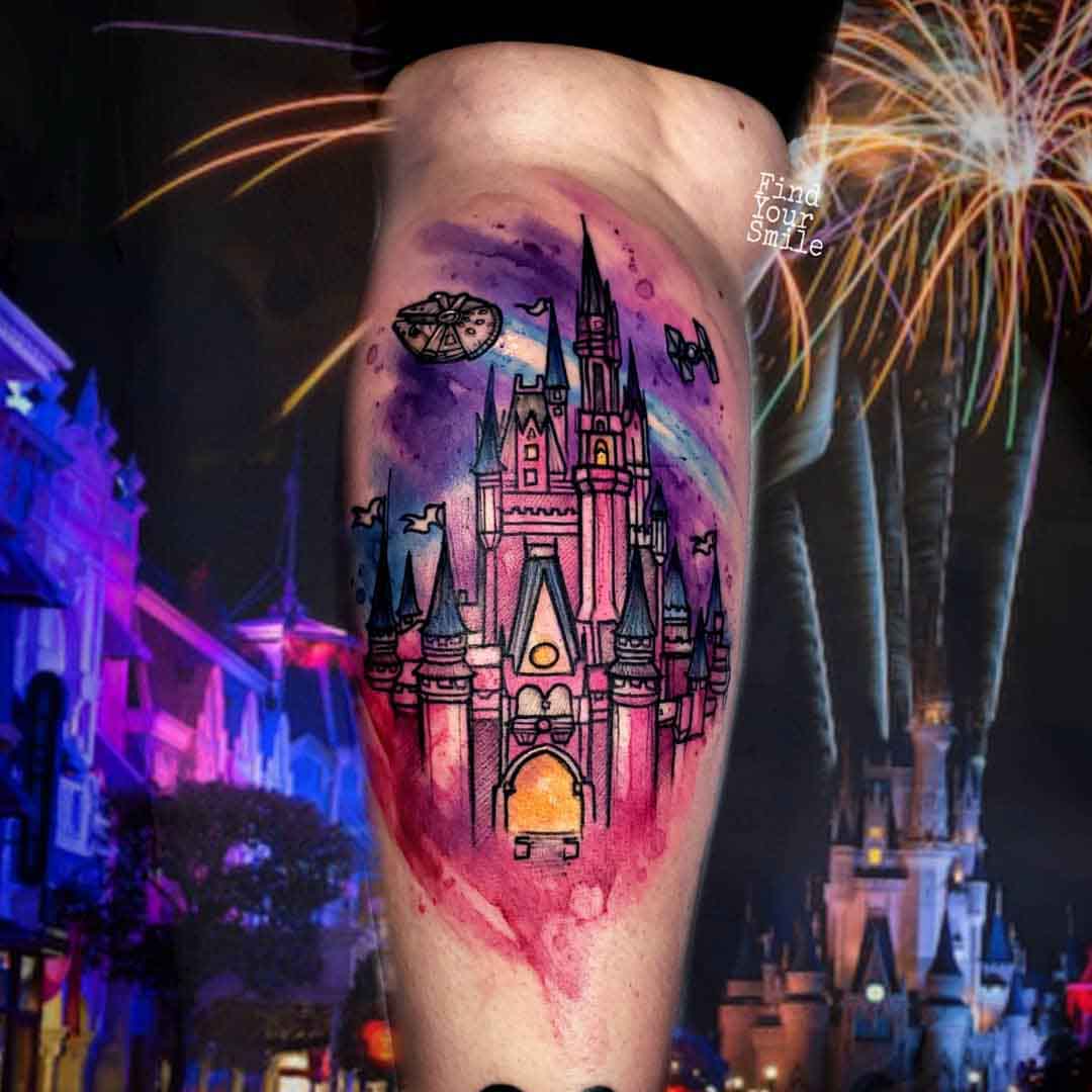 castle tattoo watercolor style